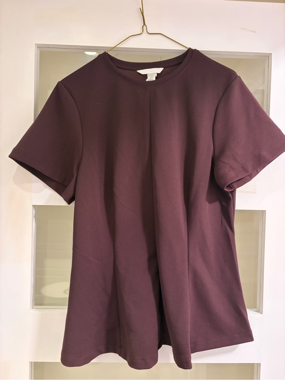 Peplum Short Sleeve Crewneck Top in Plum